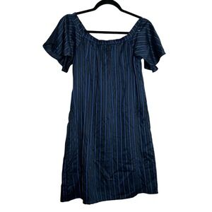 NWT Banana Republic Navy Blue Striped Short Flutter Sleeve Shift Mini Dress XS